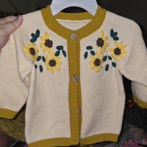 Cream Cardigan with Yellow Floral Embroidery